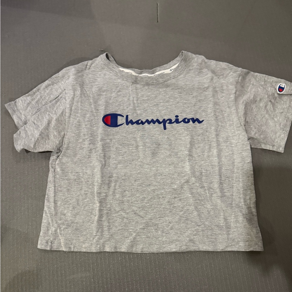 Champion Gray Tee with Blue and Red Logo